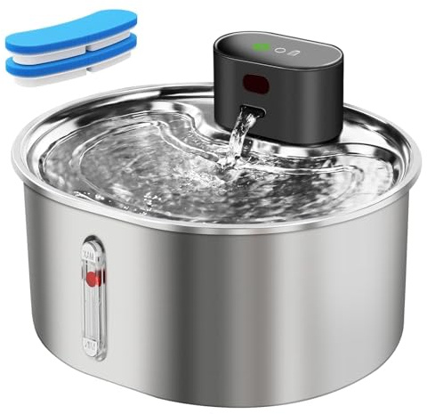 SUPERFA Wireless Stainless Steel Cat Water Fountain for Drinking, 3.2L Battery Operated Drinking Fountains for Cats