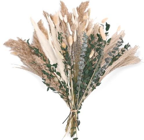 Bouquet di fiori secchi in stile boemo di erba della Pampa con code di coniglio per vasi, ideale per decorare la tua casa, camera da letto e soggiorno (stile 1)