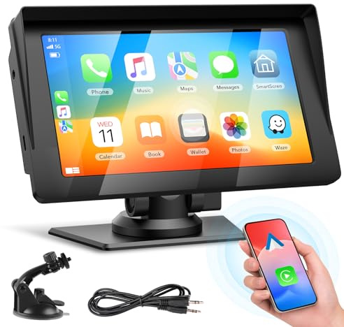 Volam Wireless Carplay Android Auto Display mit 7 Zoll Touchscreen, Car Play Bildschirm mit GPS-Navigation, Sprachassistent, Mirror Link, Bluetooth 5.0, AUX, FM