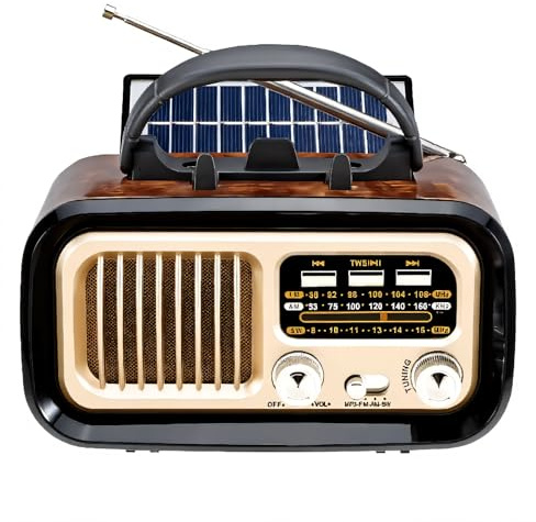Radio Vintage Portable Am/FM/SW con Bluetooth 5.0 - Solar/USB/DC Batería, TF MP3 Player & Retro Design para Acampar en el Exterior de Emergencia Al Aire Libre (Black)