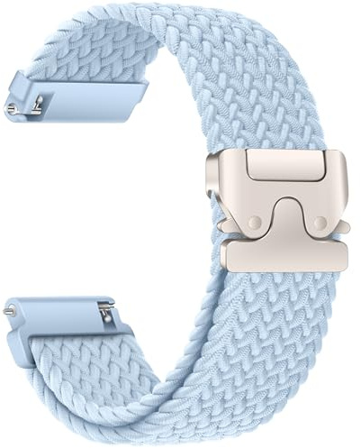 RUIMAYA Flätat band, 20 mm snabbfrigörande klockarmband mjuk nylonrem med justeringsspänne kompatibelt andningsbart med de flesta smartklockor och klassiska armbandsur, ljusblå