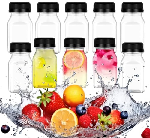 Botella Plastico Transparente,Botellitas Pequeñas para Rellenar,Botellas de Plástico Rellenables,Botellas de Jugo Reutilizables,120ML Mini botellas de Bebida Vacía botellas Zumo para Leche,10pcs