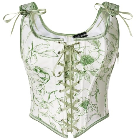 Scarlet Darkness Blommig korsett för kvinnor, ”cottagecore”-väst, bustier med snörning, medeltida, vintagestil, renässanskorsett, 42