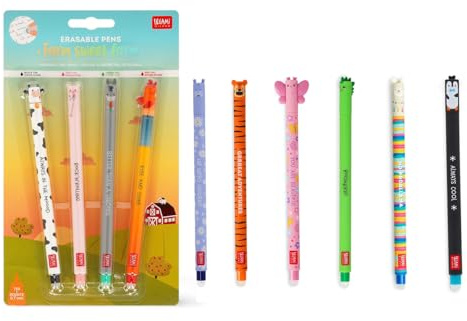 LEGAMI 10er Set radierbare Gelstifte Farm Set + Hippo, Tiger, Schmetterling, Dino, Lama und Pinguin - verschiedene Schreibfarben