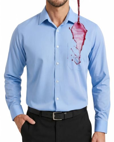 Enlision herrskjorta långärmad fläckskydd stretch skrynkelfri normal passform business casual formell kostymskjorta med ficka, L