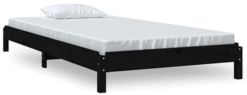 Eleganz Stapelbett Schwarz 75x190 cm aus Massivholz Kiefer - Platzsparendes Doppelbett für Kinder oder Gäste - Langlebig & stabil für kleine Räume