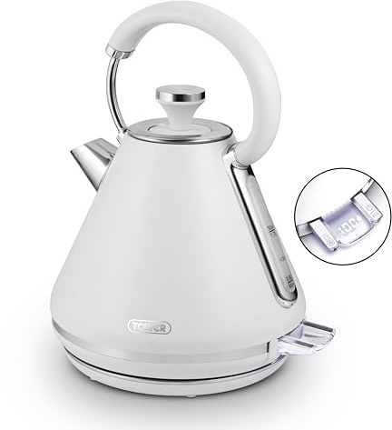 Tower T10087WHT Mirage Kettle with Digital Control Panel, Variable Temperature Function, Rapid Boil Technology, Viewing Window, Removable Filter, 3kW, 1.7L, Cool White