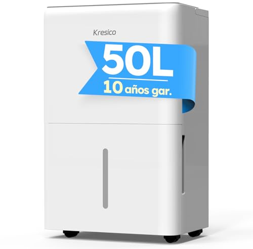 Kresico Deshumidificador 50L/día, Deshumificadores de humedad, Cobertura 375m³/125m² desumidifador, Deshumidificador silencioso electrico con Temporizador, Depósito extraíble