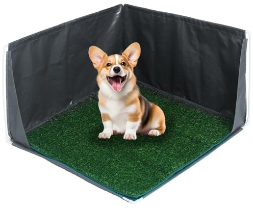 32 x 32 x 17 Dog Litter Box with High Walls with Artificial Grass Hemmed Edge, Portable Dog Potty Tray Large Puppy Potty Training Pad Tray Pet Toilet for Small Medium Dogs
