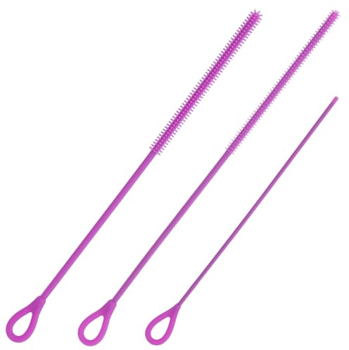 3pcs Silicone Straw Cleaner Brush Set, Reusable Extra Long Drinking Straw Cleaning Brush with 3mm 6mm 9mm Multi-Size Cleaning Tools for Stanley (Purple)