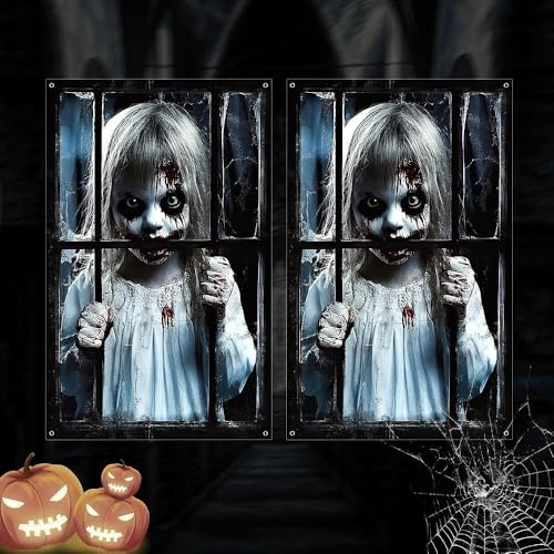 Auauraintt Halloween Decorazioni Finestre, 2 Pezzi di Decorazione Sfondo per Feste a Tema, 80 x 120cm, Poster Decorativo con Tema per Feste Indoor e Outdoor, Pareti e finestre