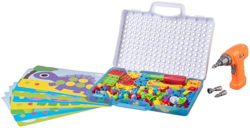 Playtastic Motorik Spielzeug: Mosaik-Steckspiel mit elektrischer Bohrmaschine, inklusive Koffer (Spielzeug Bohrmaschine, Kinder Steckspiele, Puzzle)