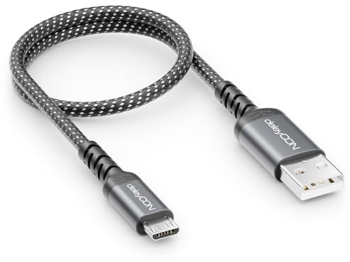 deleyCON 0,30m Micro USB Kabel USB-A auf Micro USB Adapter | Kurze 30cm, Ladekabel Datenkabel, Laden & Synchronisieren für Handy, Smartphone, Tablet, Kamera, PS4 Controller
