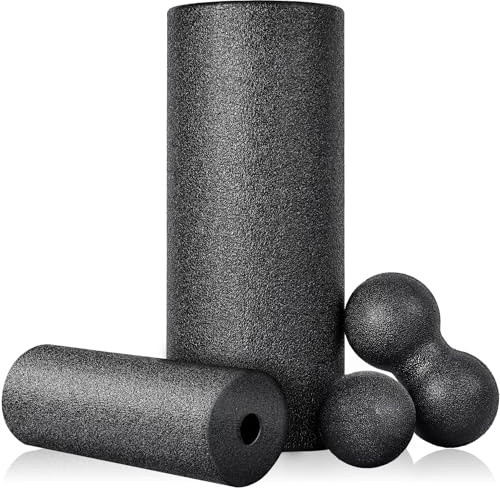 Fitnessrolle Faszienrolle Set Blackroll Foam Roller Faszien Set mit Faszienball Mini Faszienrolle Klein und Duoball für Yoga Faszien Training von Muskeln (schwarz)