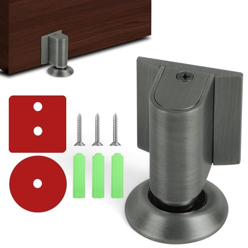 NUTKIT Magnetic Door Stop, Stainless Steel Magnetic Door Catch, Heavy Duty No Drilling Door-Stoppers with Self Adhesive, Mechanical Silent Floor Doorstops for Patio Home Office (Gray)