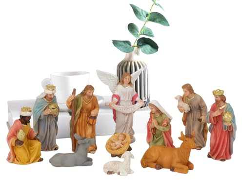 Julkrubba scen – juldekorationer religiösa Jesus figurer krubba – kristna samlarfigurer julkrubba set – för sovrum skrivbordshylla öppen spis kontor kyrka skola fest trädgård Ya