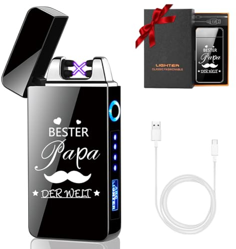 LOMUG Feuerzeug Elektrisch, USB Aufladbar Elektro Lichtbogen Feuerzeug, Geschenke für Männer, Männer Papa Man (Schwarz-Papa)