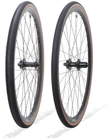 700C Rennrad-/Gravelbike-Laufräder Durchgangsachslaufradsatz Mit Schlauch Und Außenreifen Scheibenbremse 32H-Naben Für 7-12-fach-Kassetten(Front+Rear)