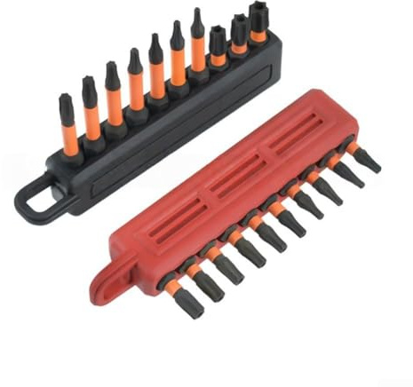 6PCS 10 Hole Screwdriver Bit Holder with Carabiner, Rubber Storage Belt for Secure Tool Organization and Easy Portability During Construction or DIY Tasks (black)