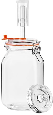 Glolaurge Fermentierglas 1,48L Glas-Fermentierset mit Glasgewicht für Sauerkraut, Chilisauce, Met, Kombucha & mehr – 2er-Set