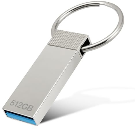 Chiavetta USB 512 GB, Poxfun Alta Capacità 3.0 USB Unità Pendrive Impermeabile Pen Drive, compatibile con Computer Portatile/Desktop/PC, con Portachiavi (argento)