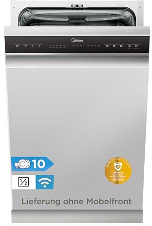 Midea Geschirrspüler Teilintegriert 45 cm Einbau Spülmaschine 10 Gedecke | 47 dB, HygieneCare+, MachineCare+, Extra Trocknen, Halbe Ladung, Startverzögerung, WLAN App-Steuerung, 8 Programme