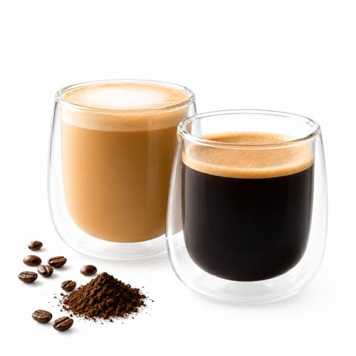 JATA HOGAR HVAS5512 - Juego de 2 Vasos de Cristal de Doble Pared 180 ml, Vidrio Borosilicato Térmico, Vasos para Café, Espresso, Latte o Infusiones, Aptos para Microondas y Lavavajillas