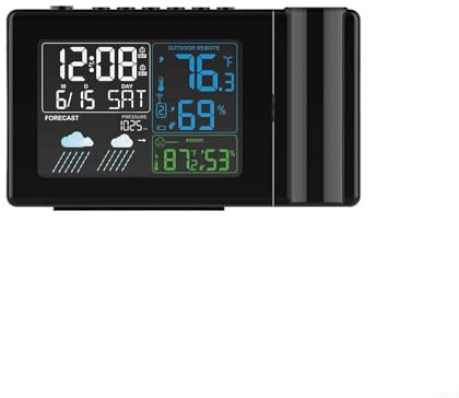 Wireless Weather Station With Digital Projection Alarm Clock, Indoor Outdoor Thermometer Hygrometer, 6-Level Forecast, Dual Alarm Snooze, Wall Ceiling Time Projector
