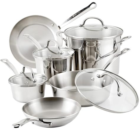 Farberware Millennium Stainless Steel Pots and Pans Set, 10-Piece, Silver