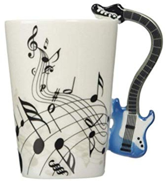 ufengke Creativo Guitarra Azul Tazas Mug De Porcelana Tazas De Café Personalizadas, Notas Musicales Taza De Té De Cerámica, para Regalo, La Familia Y La Oficina