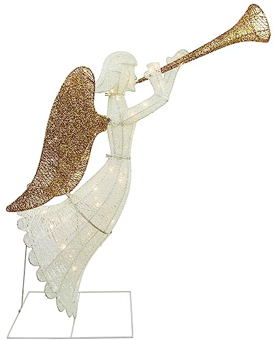 Lighted Glittered Trumpeting Angel Outdoor Christmas Decoration - 48 - Clear Lights