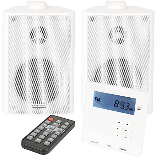 Wall Mounted Mini Bluetooth Amplifier & White Wall Speakers Kit Stereo HiFi Amp
