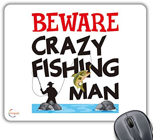 Coralgraph Inc CP571 Beware Crazy Fishing Man Novelty Gift Printed PC Laptop Computer Mouse Mat Pad