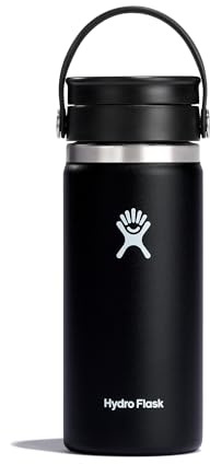 HYDRO FLASK - Kaffethermos 473 ml (16 oz) - Vakuumisolerad resemugg i rostfritt stål med läckagesäkert Flex Sip Lock - Termos för kaffe BPA-fri - Bredmun - Black