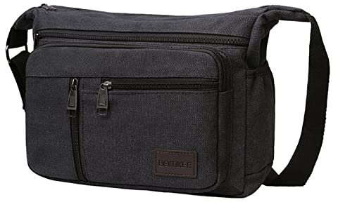 BOMKEE Umhängetasche Herren Schultertasche Messenger Bag Wasserdicht Canvas Crossbody Tasche Aktentasche Studenten (2026 Schwarz)