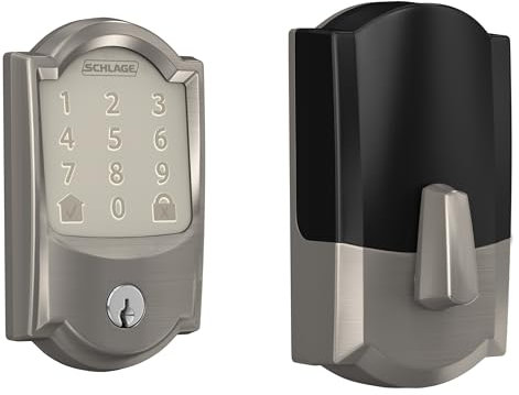 Schlage Encode Smart Wi-Fi Deadbolt Lock with Touchscreen Keypad, Keyless Front Door Entry, App Control, Alexa, Google Home and Airbnb Compatible, Satin Nickel, BE489WB CAM 619