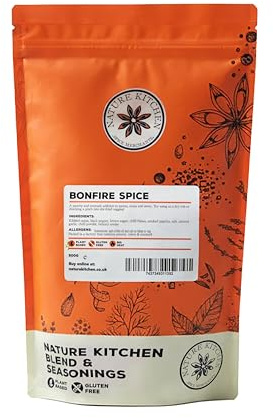 Nature Kitchen Bonfire Spice 500g Extra Hot Smoky Seasoning, Premium BBQ Rub Blend, Gluten Free Vegan Spice for Grilling Marinades Roasts Barbecue Cooking