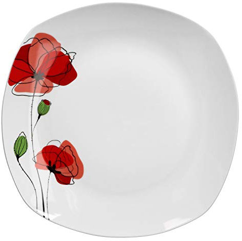 Van Well Piatto a buffet XL Monika 285 x 285 mm | piatto quadrato da portata | piatto grande | design astratto | stoviglie in porcellana | gastronomia | papavero fiore