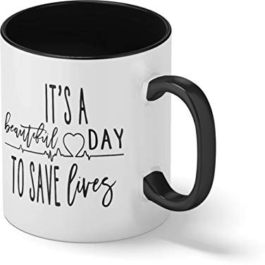 Grey's Anatomy It's Beautiful Day To Save Lives Schwarze Innenseite mit passendem Henkelbecher Mug| Lustige Neuheitstassen für Kaffee-Tee 312ml