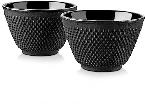 Velaze Iron Tea Cups, Japanese Style Enameled Cast Iron Teacup Set of 2, Polka Dot Iron Retro Cup (120ML)