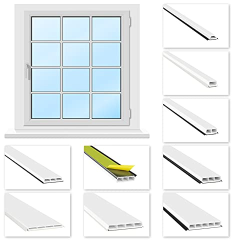 HEXIM Fenstersprossen weiß 1 & 2 Meter - selbstklebende Glassprossen aus PVC Kunststoff, Dichtungslippen(steil & ausgestellt) in grau und schwarz - HJ G18(1000x18x10mm, graue Lippe)