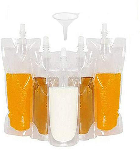 50 sachets de boissons, récipients transparents pour sachets de smoothie, robustes et étanches à fermeture manuelle, pour bouteilles de jus congelé, entonnoir en plastique (250 ml)