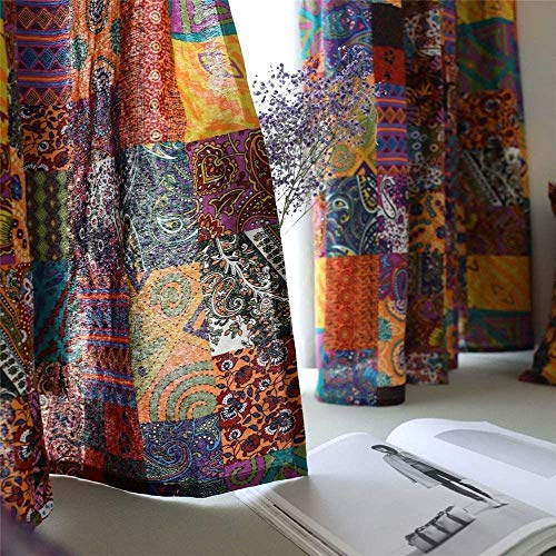 CoutureBridal Gardinen Boho Vorhang Durchscheinend Baumwolle Leinen-Optik Verdunkelungsgardine Wohnzimmer Schlafzimmer Indisch Vintage Stil Blickdichte Vorhänge (B 140cm x H 180cm,1 Stück)