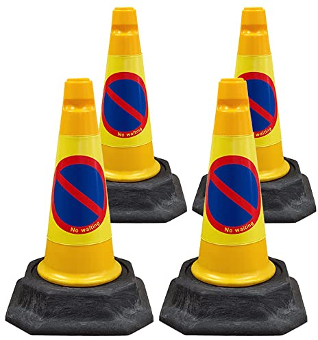 Street Solutions UK - 4 x No Waiting Road Traffic Cones 18 (460mm) Self Weighted Safety Cone - 100% Recycled PVC, Heavy Duty, Strong and Durable
