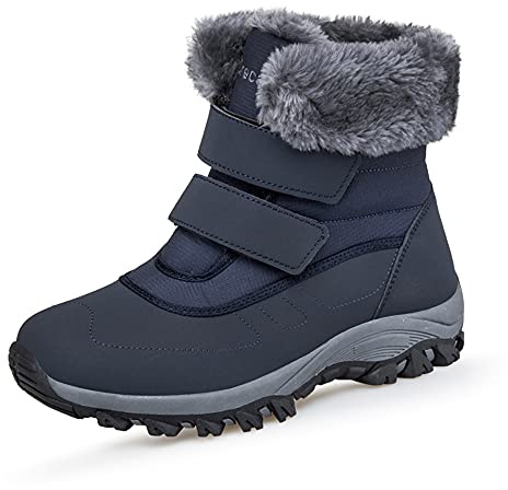 DRECAGE Bottines Femme Imperméables Fourrure Chaussons Hiver Bottes de Neige Chaussons Antidérapantes Chaudes Boots Bleu 37 EU