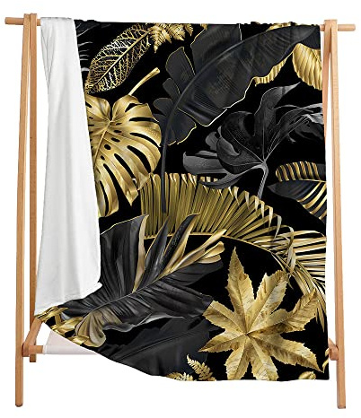 Highdi Couverture Polaire Hiver, Plaid Douillet Style de Luxe Léger 3D,Couverture de Canapé Réversible,Couvre-Lit en Peluche,Couverture Moelleuse pour Adultes Enfants (Feuille d'or Noir,150x200cm)