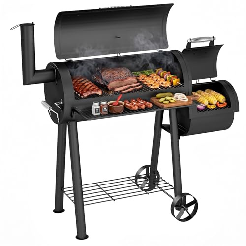 MFSTUDIO Grigliata per affumicatura esterna in legno a carbone, resistente, con affumicatore combinato per barbecue, 512 mq.