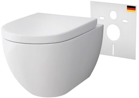 Alpenberger Spülrandloses Hänge WC mit Bidet Funktion | Taharet WC mit Nano & Toilettendeckel mit Absenkautomatik | Keramik Toilette Kloschüssel + Schallschutz | Passend zu Geberit