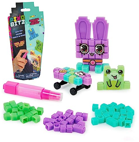 Pixobitz, Nachfüllpaket mit 270 durch Wasser klebenden Perlen, Dekos und Zubehörteilen, Kinderspielzeug zum Basteln