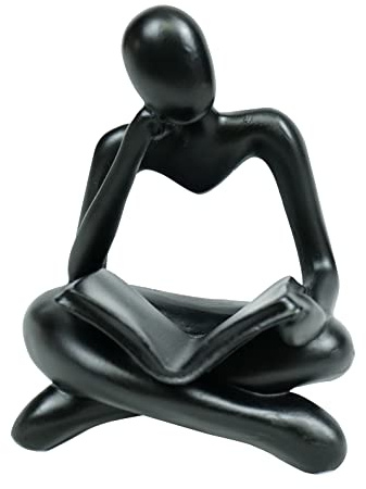 Statua del pensatore che legge statuetta di arte astratta scultura decorazione domestica moderna decorazione nera accenti statue pensatore per soggiorno mensole libreria scaffale ufficio decorazione